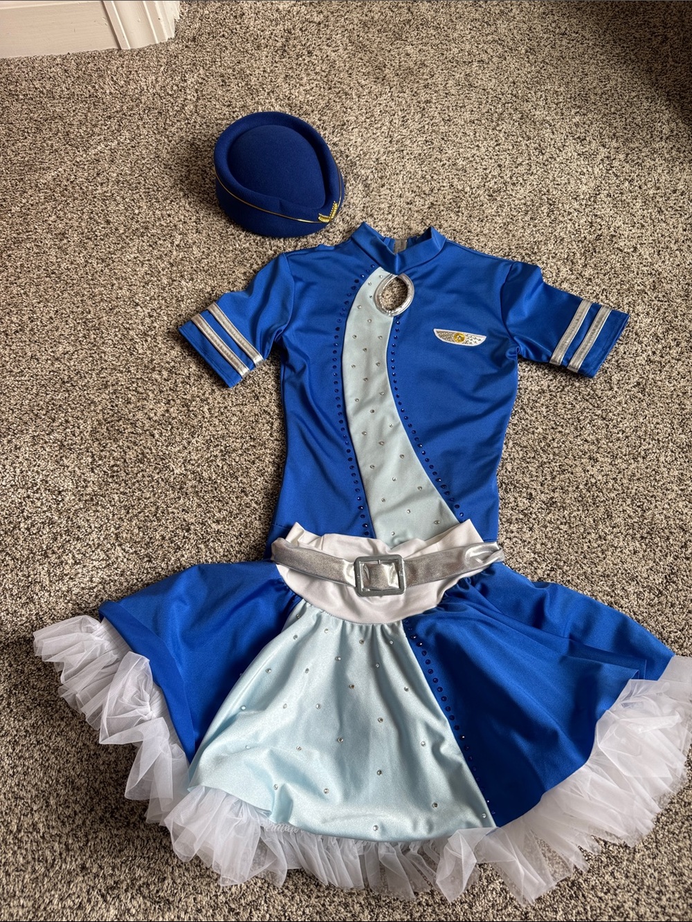 Blue & Light Blue Girls' Flight Attendant Costume with Hat